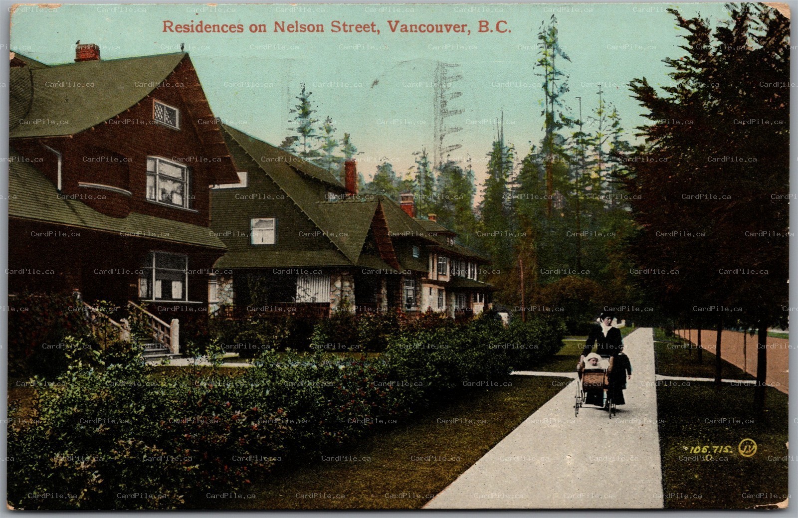 Postcard Vancouver British Columbia 1917 Residences on Nelson Street Slogan Flag
