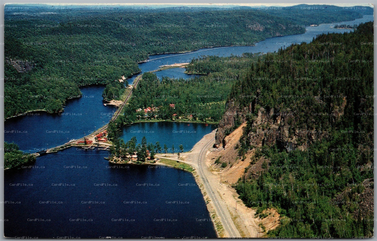 Postcard Orient Bay Ontario Lake Superior Circle Route Highway 11 Aerial View