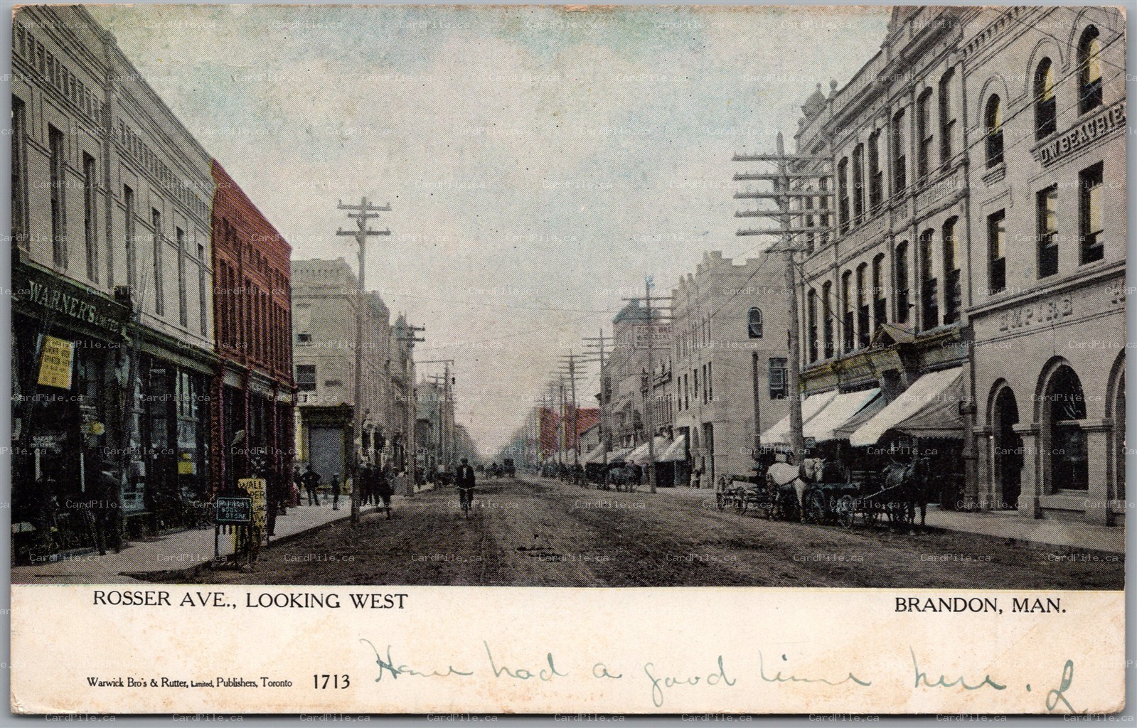 Postcard Brandon Manitoba c1906 Rosser Ave Looking West by Warwick