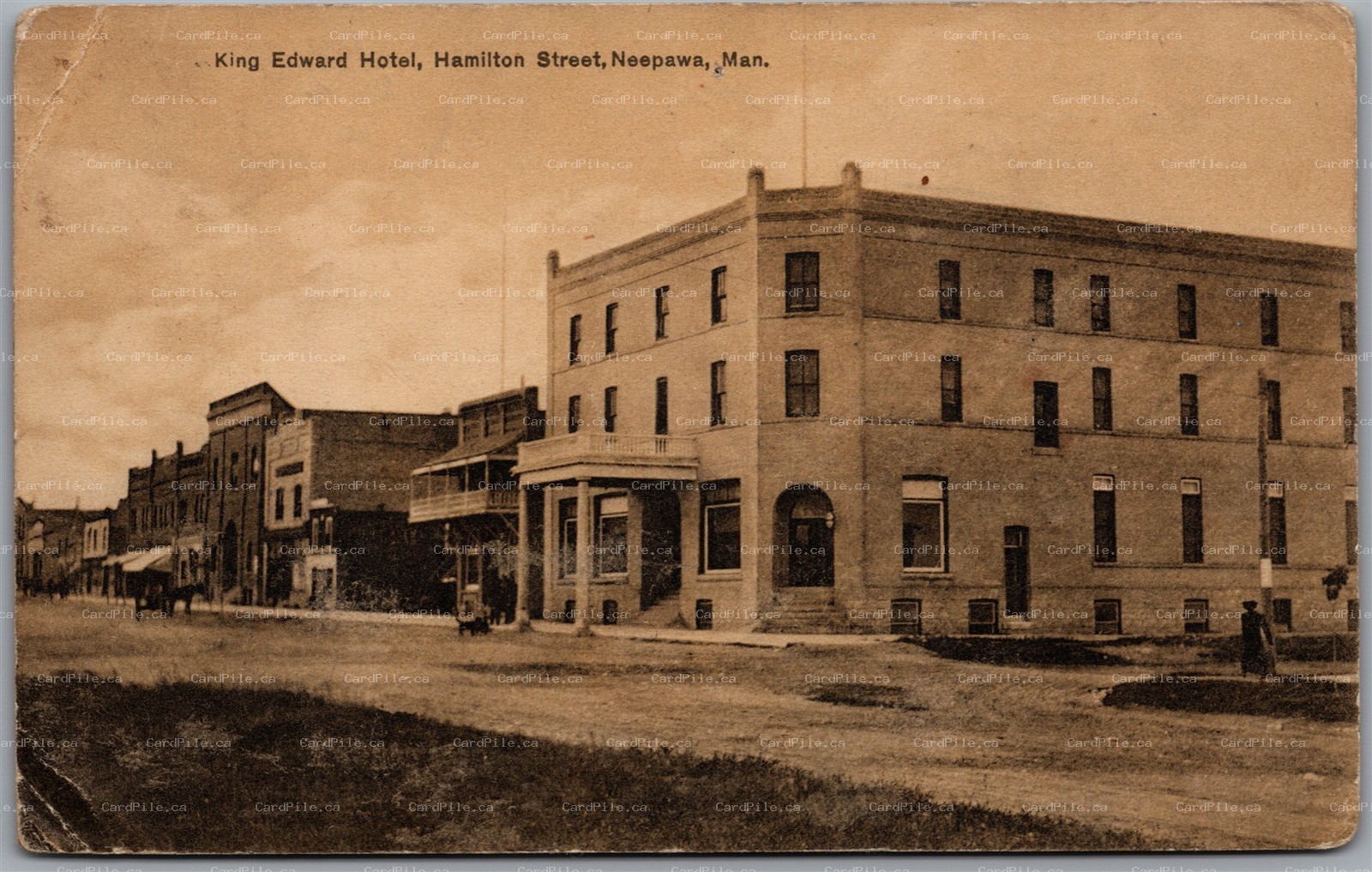 Postcard Neepawa Manitoba c1914 King Edward Hotel Hamilton Street by Rumsey