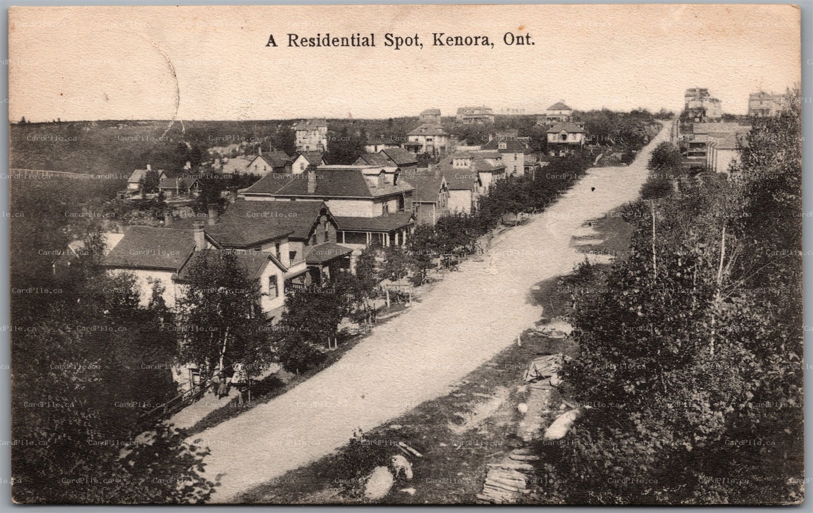Postcard Kenora Ontario c1907 A Residential Spot Houses RPO Cancel