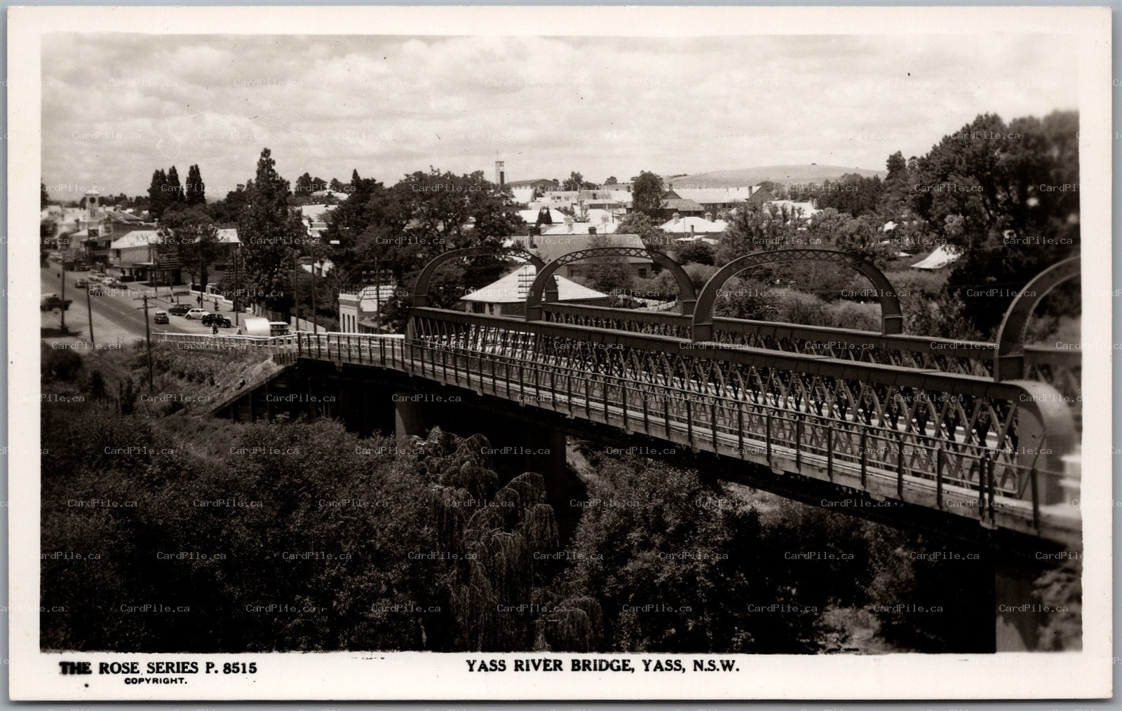 Postcard RPPC Yass New South Wales Australia c1960 Yass River Bridge Old Cars