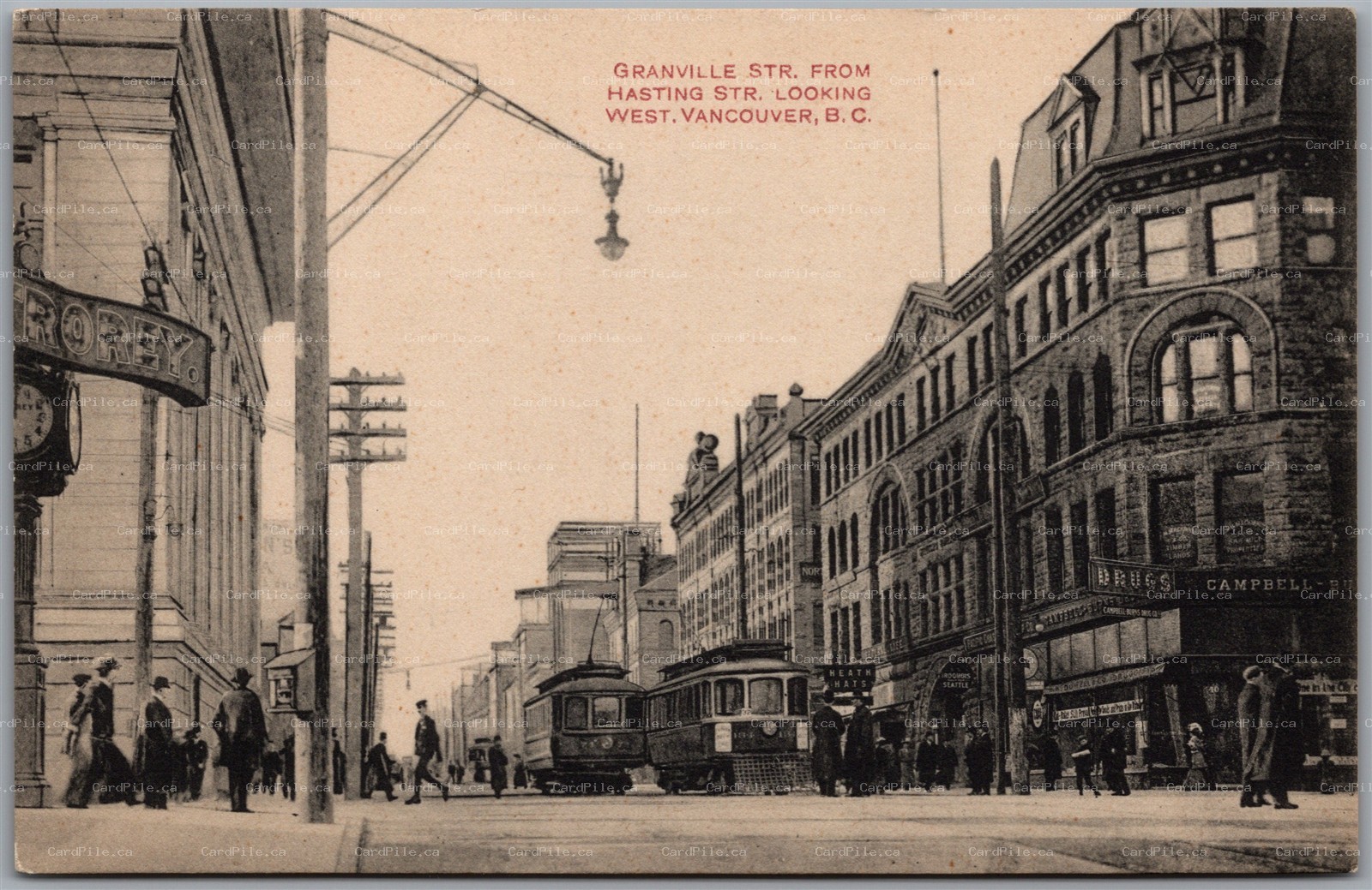 Postcard Vancouver British Columbia Granville Street from Hastings Looking West