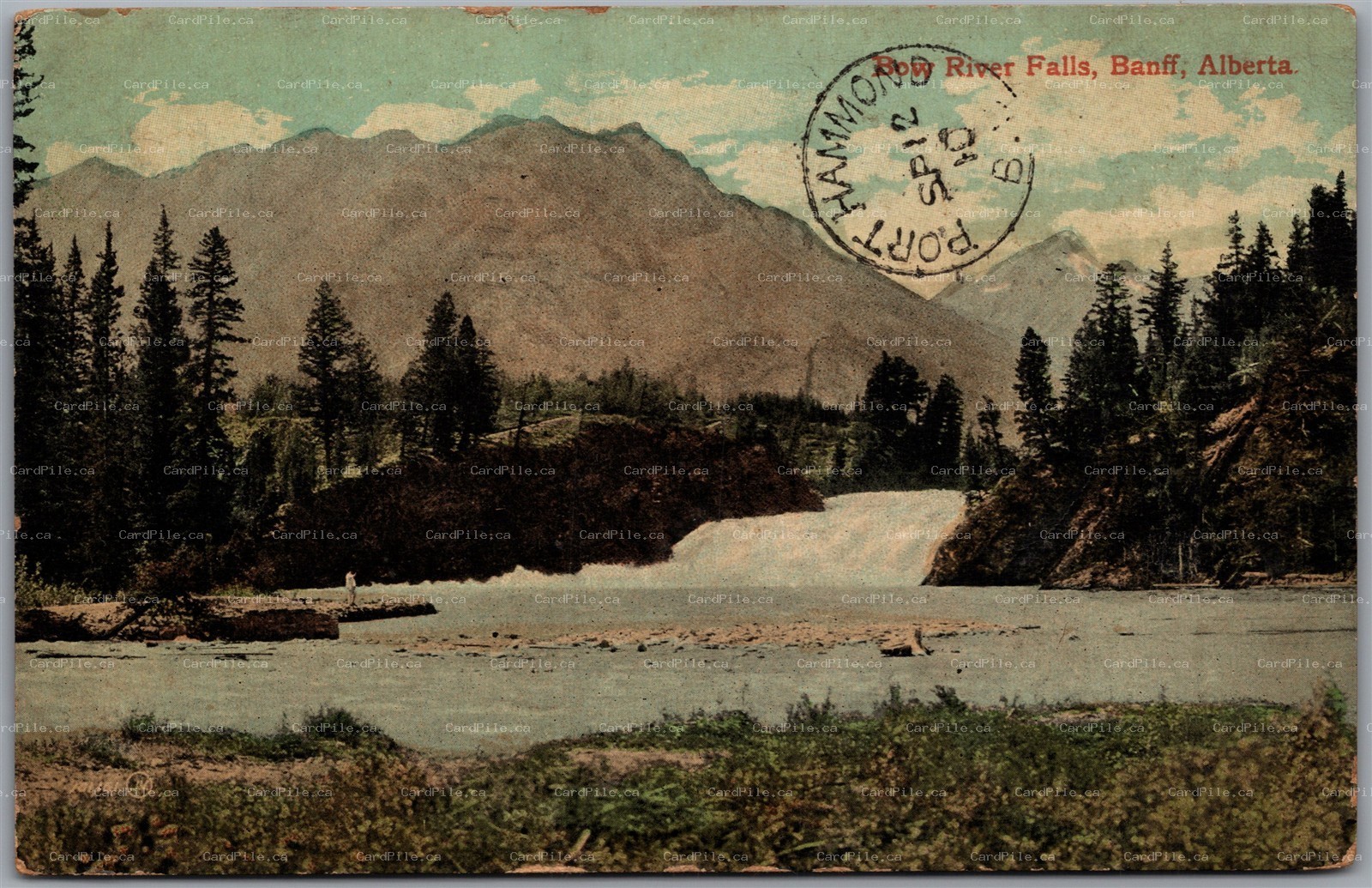 Postcard Banff Alberta c1910 Bow River Falls CDS Cancel Port Hammond BC