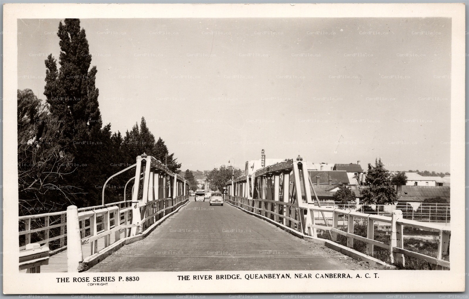 Postcard RPPC Queanbeyan Canberra Australia c1959 The River Bridge Old Cars