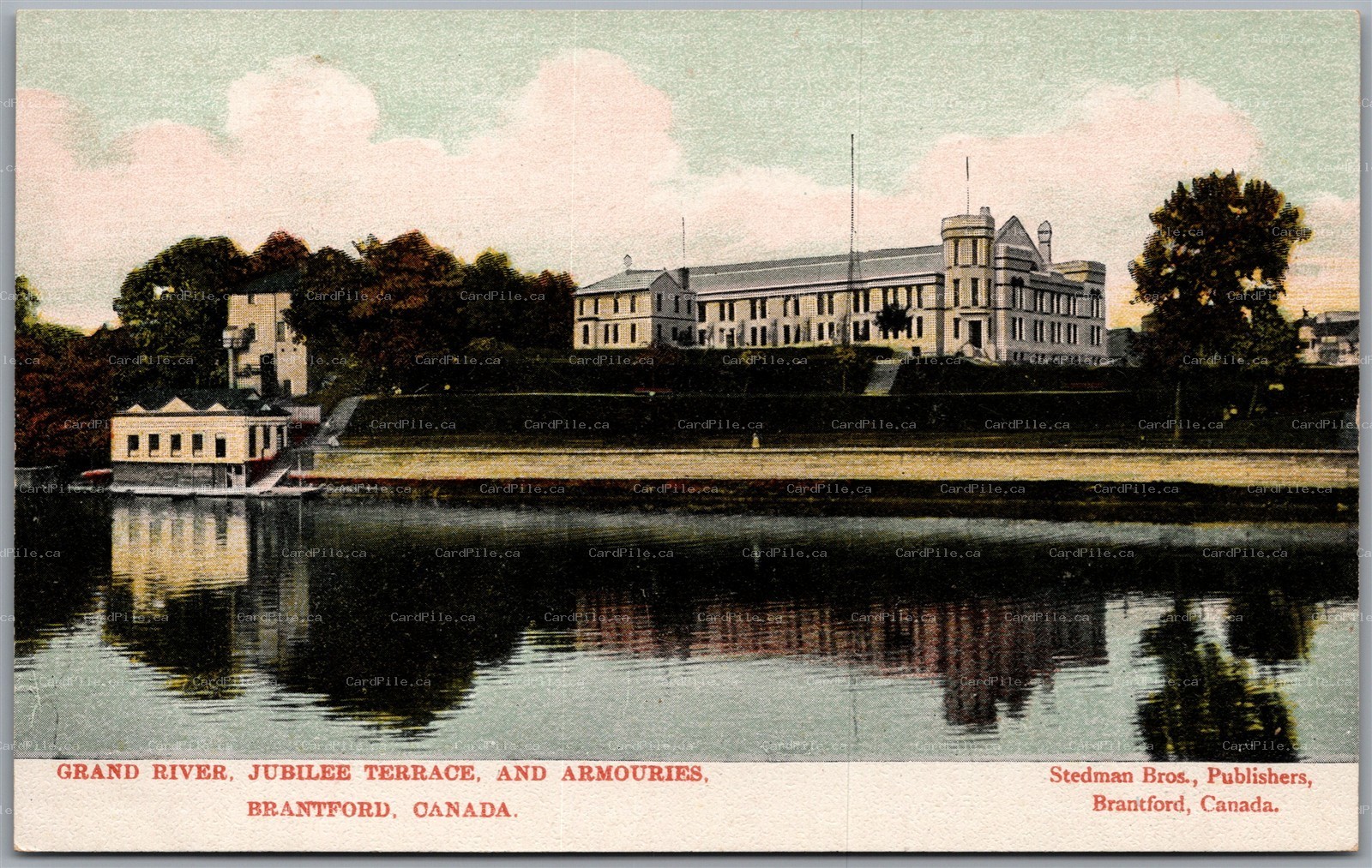 Postcard Brantford Ontario c1907 Grand River Jubilee Terrace Armouries