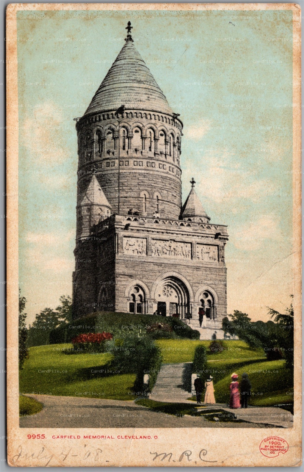 Postcard Cleveland Ohio c1908 Garfield Memorial Monument to Alpena Michigan