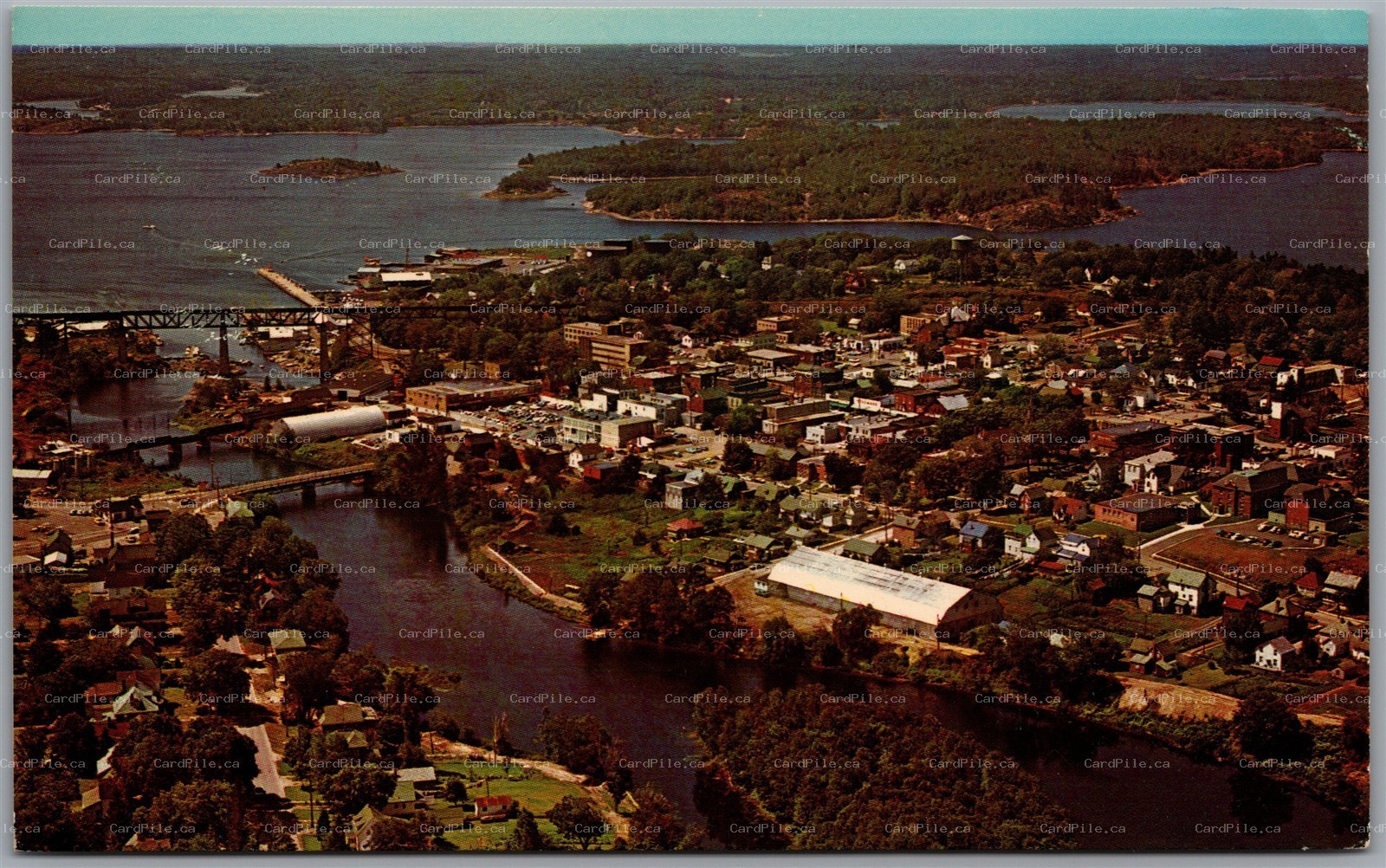 Postcard Parry Sound Ontario c1960s Scenic Aerial View of Town