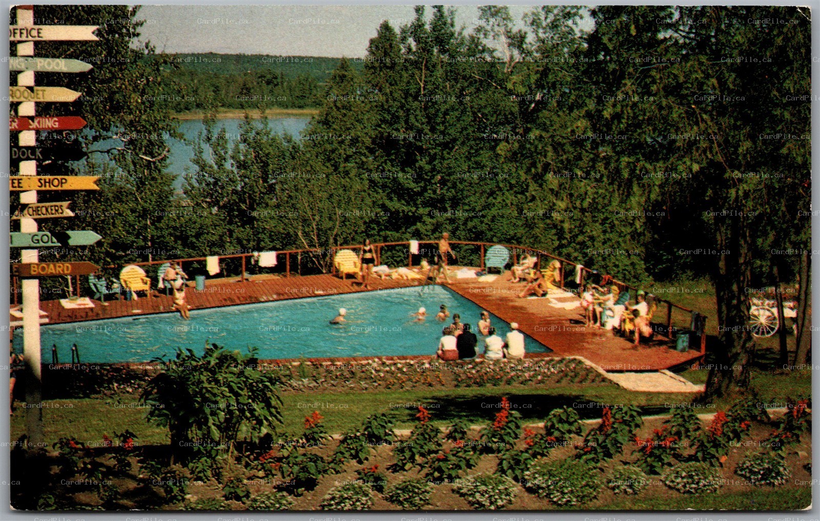 Postcard Manitowaning Ontario Lodge Heated Pool Manitoulin Island