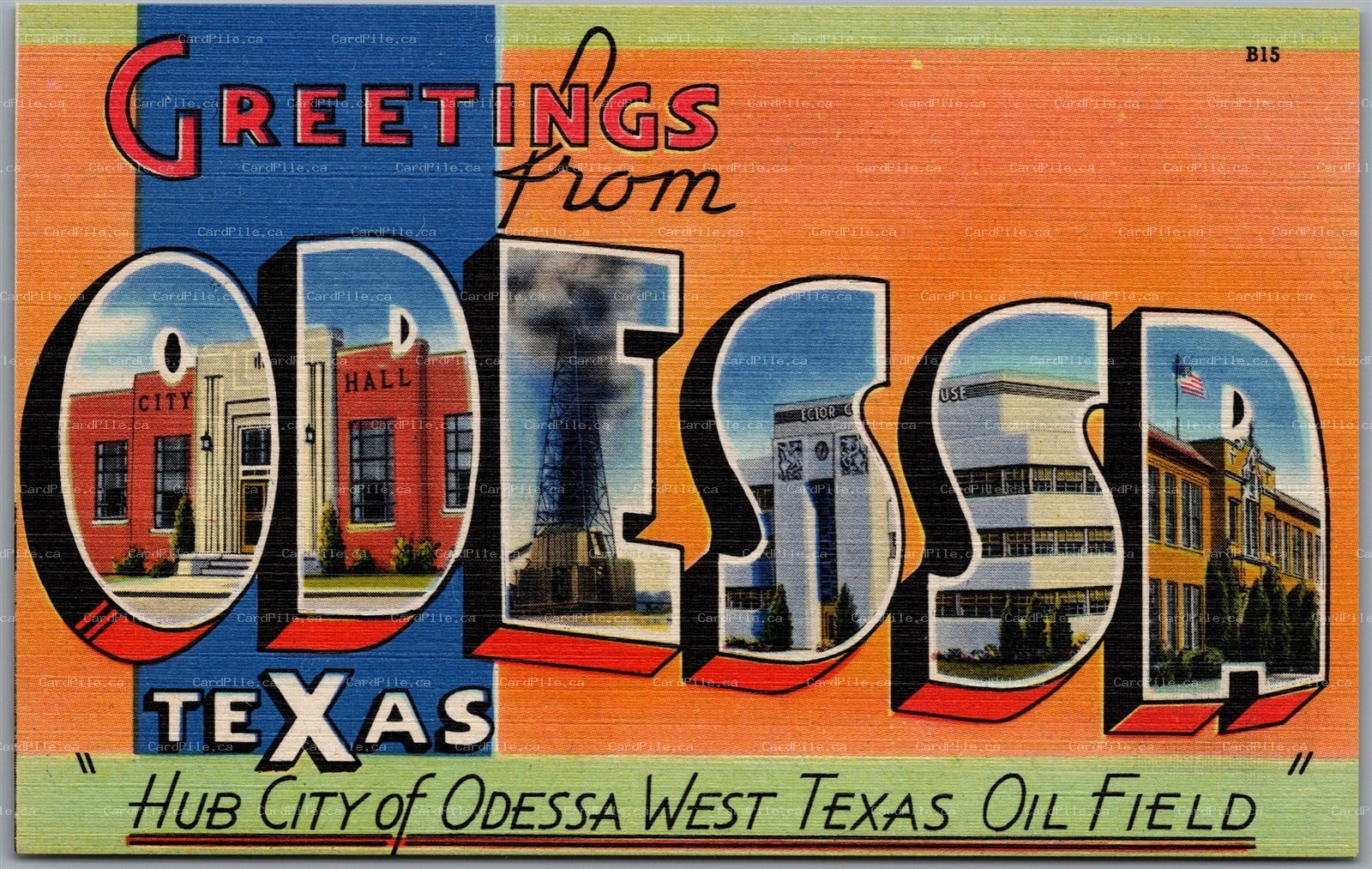 Postcard Greetings from Odessa Texas c1940s Large Letter Oil Derrick Multi View