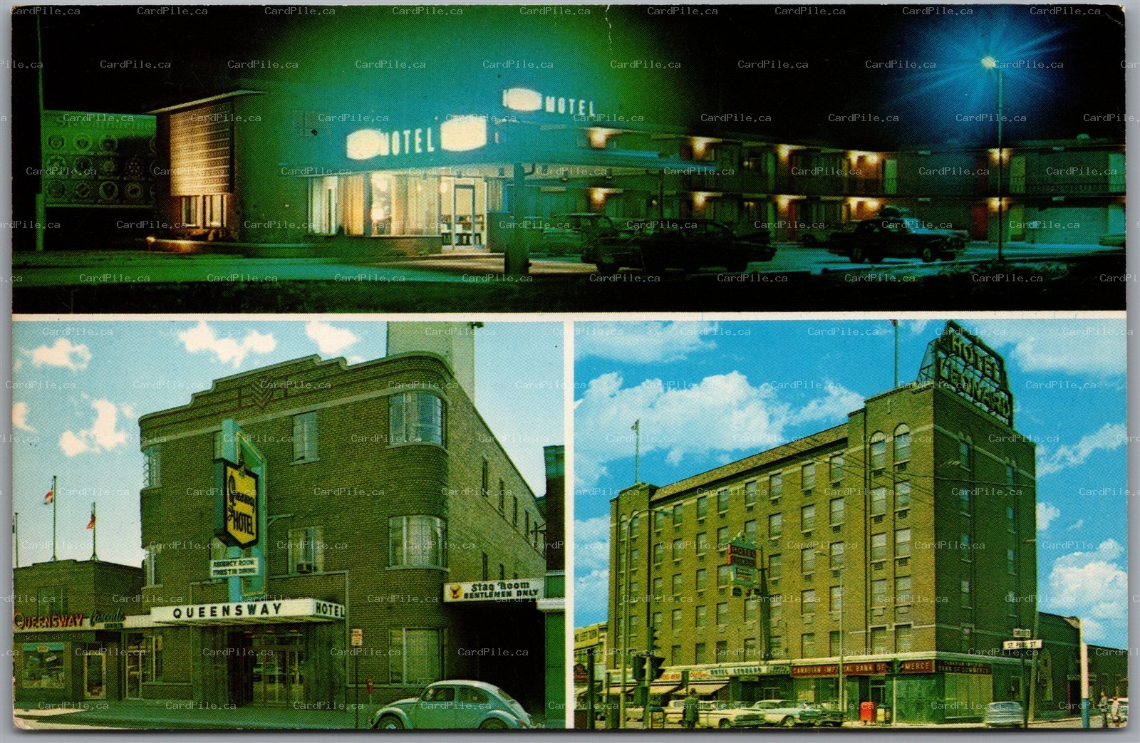 Postcard St Catharines Ontario Queensway Capri Leonard Hotel Motel Multiview