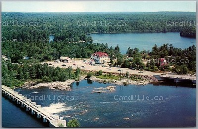 Postcard Burleigh Falls Ontario Trading Post Aerial View Lovesick Stoney Lakes