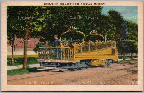 Postcard Montreal Quebec c1920s Sight-Seeing Car Around The Mountain Street Car