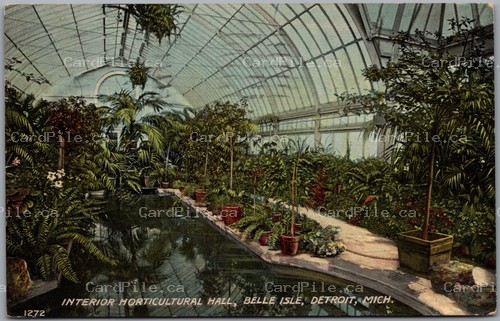 Postcard Detroit Michigan 1911 Interior Horticultural Hall Belle Isle to