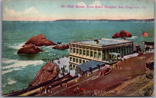 Postcard San Francisco California c1910 Cliff House from Sutro Heights Old Cars