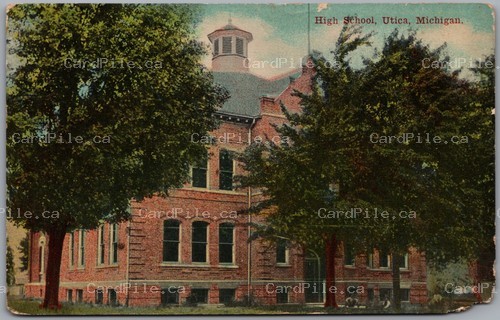 Postcard Utica Michigan c1910 High School Building Macomb County *as is*
