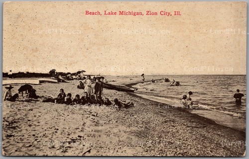 Postcard Zion City Illinois c1906 Beach Lake Michigan to Verschoyle Ontario