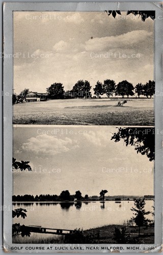 Postcard Milford Michigan c1942 Golf Course at Duck Lake to Aylmer Ontario