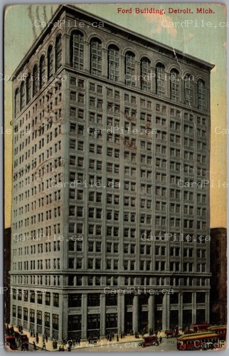 Postcard Detroit Michigan 1913 Ford Building Griswold Congress Streets *as is*