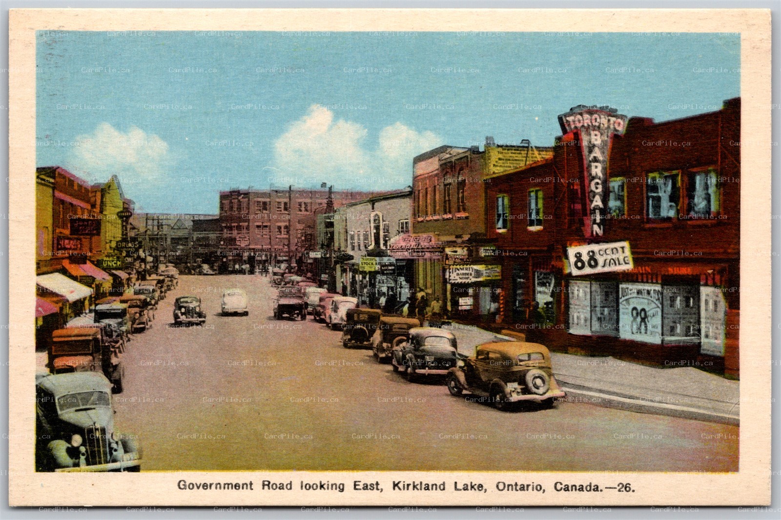 Postcard Kirkland Lake Ontario c1930s Government Road Looking East by PECO