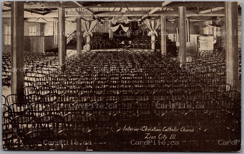 Postcard Zion City Illinois c1906 Interior Christian Catholic Church
