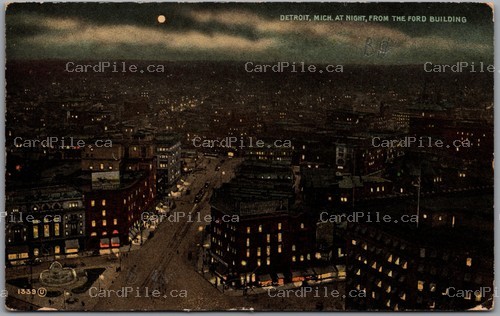 Postcard Detroit Michigan 1912 At Night From The Ford Building Night View *as
