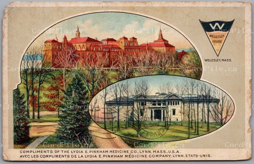 Postcard Split Ring Cancel c1910 Verschoyle Ontario Wellesley College MA Flag