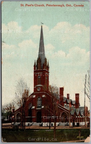 Postcard Peterborough Ontario c1912 St. Paul's Church to Goderich RPO *as is*