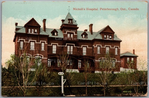 Postcard Peterborough Ontario c1912 Nicholl's Hospital Scenic View RPO *as is*