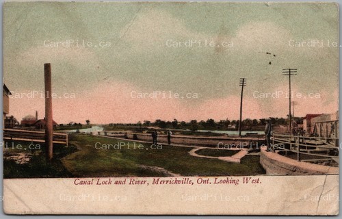 Postcard Merrickville Ontario c1905 Canal Lock River Looking West