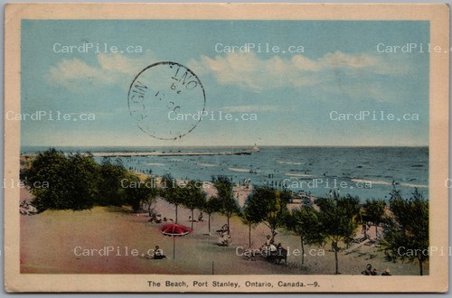 Postcard Port Stanley Ontario c1940s The Beach Split Ring Cancel Mount Elgin