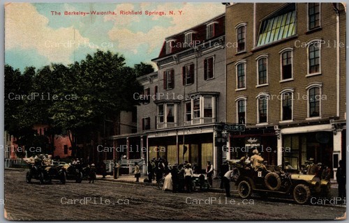 Postcard Richfield Springs New York c1910 Berkeley-Waionha Hotel Street