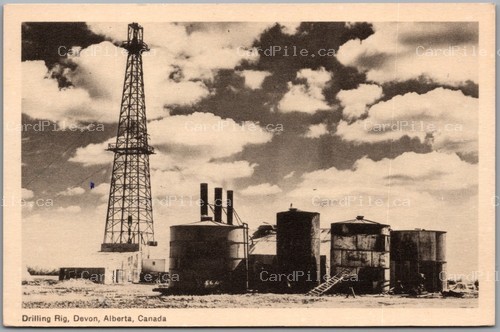 Postcard Devon Alberta c1940s Drilling Rig Oil Derrick