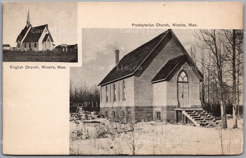 Postcard Ninette Manitoba Presbyterian Church English Church Dual View