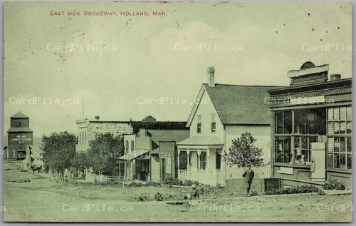 Postcard Holland Manitoba c1912 East Side Broadway Street Scene Elevator