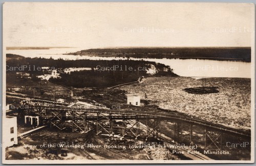 Postcard RPPC Pine Falls Manitoba View Winnipeg River Lake Winnipeg