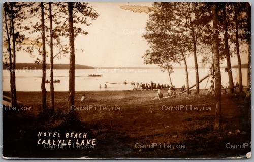 Postcard RPPC Carlyle Lake Saskatchewan Hotel Beach c1920s Bathers Swimming