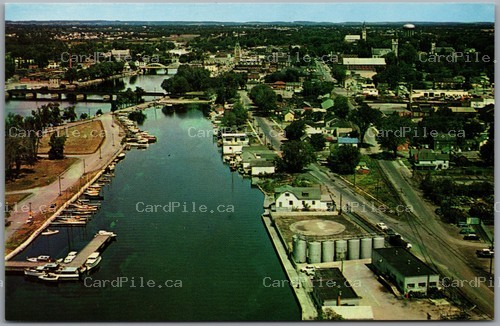Postcard Belleville Ontario c1960s Aerial View Yacht Club Moira River Boats