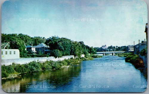 Postcard Galt Ontario c1950s Grand River from Main Street Bridge Waterloo