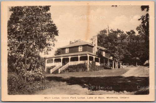 Postcard Lake of Bays Ontario c1930s Main Lodge Grove Park Lodge Muskoka