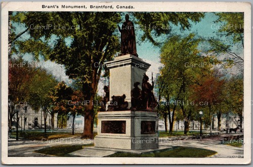 Postcard Brantford Ontario c1920s Brant's Monument Victoria Park Joseph Brant