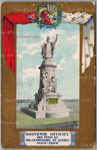 Postcard Quebec City Quebec 1908 Monument Laval Ter-Centenary Celebration
