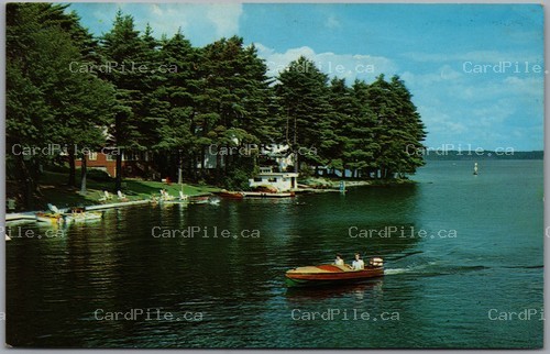 Postcard Presquile Point Ontario 1964 Boat Lakeside Cottages CDS Cancel Brighton