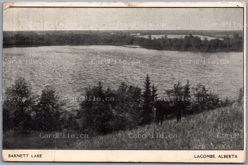 Postcard Lacombe Alberta c1908 Barnett Lake Split Ring Cancel Blackfalds *as is*
