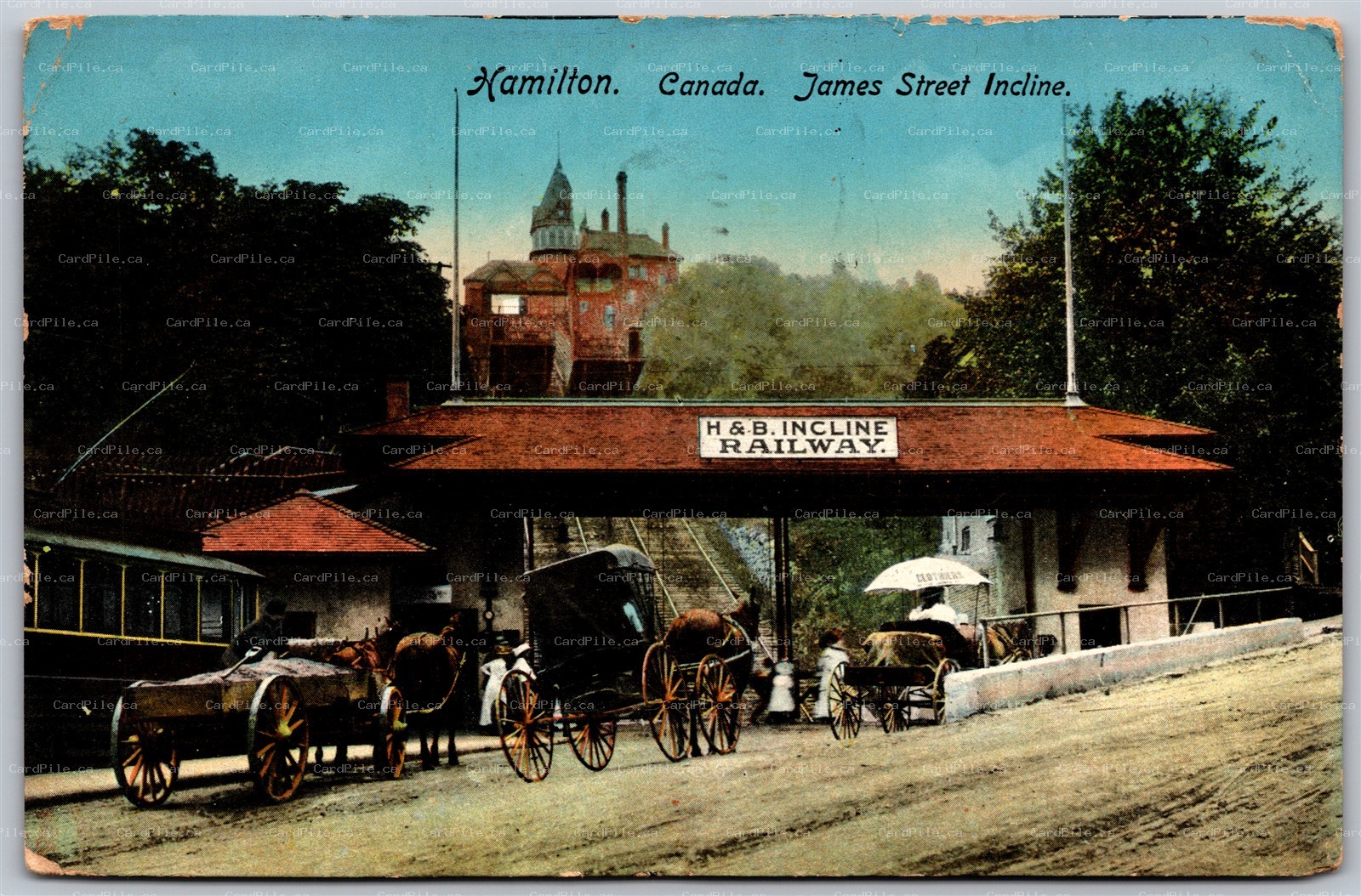 Postcard Hamilton Ontario c1915 James Street Incline Horse Carriages by Tucks