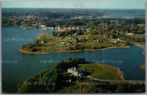Postcard Damariscotta Maine 1967 Air View Miles Memorial Hospital Waterfront