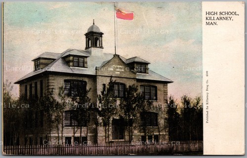 Postcard Killarney Manitoba 1909 High School Split Rings Fairfax MB Camborne ONT