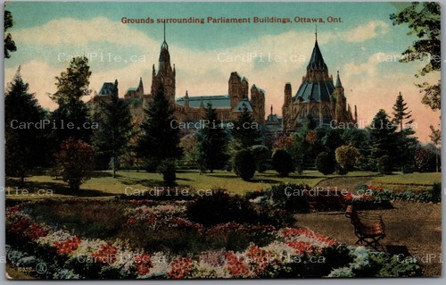 Postcard Ottawa Ontario c1910s Grounds Surrounding Parliament Buildings Gardens