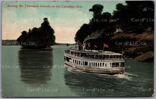 Postcard Thousand Islands Ontario 1917 Steamer Canadian Side Split Ring Camborne