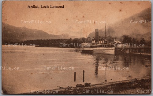Postcard Ardlui Loch Lomond Scotland c1918 Steamer at Pier to Camborne Ontario